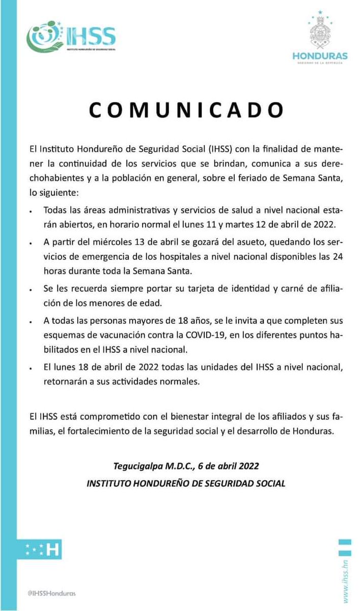 Comunicado del IHSS