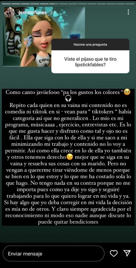 Jennifer Funes responde críticas Lipstickfables