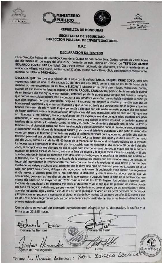 Declaración de Eduardo Tovar.