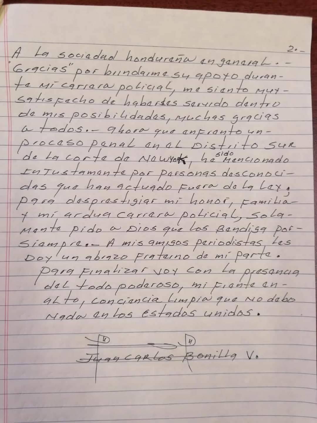 El Tigre Bonilla carta