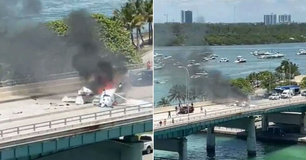 Avioneta cae en puente de Miami
