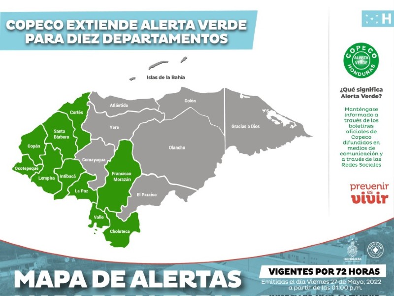 alerta verde diez departamentos 