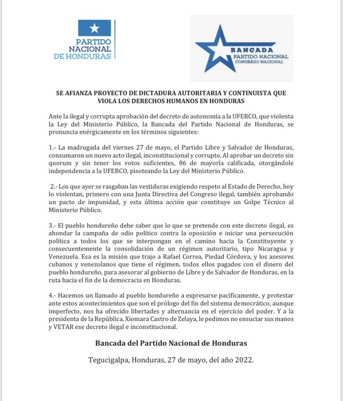 Partido Nacional retomar orden constitucional