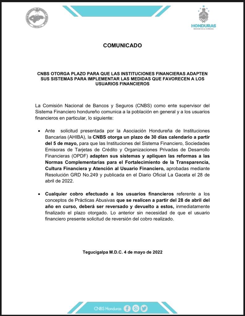 CNBS Comunicado