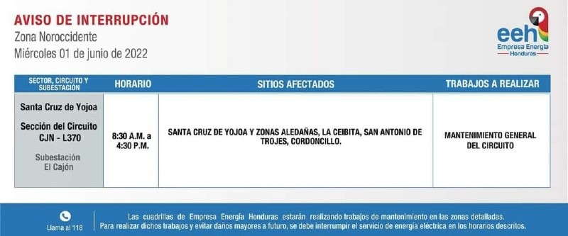 martes cortes de energía