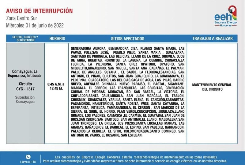 martes cortes de energía