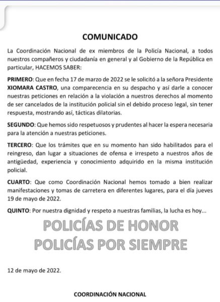 Comunicado policías depurados 