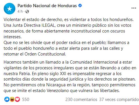 Partido Nacional retomar orden constitucional