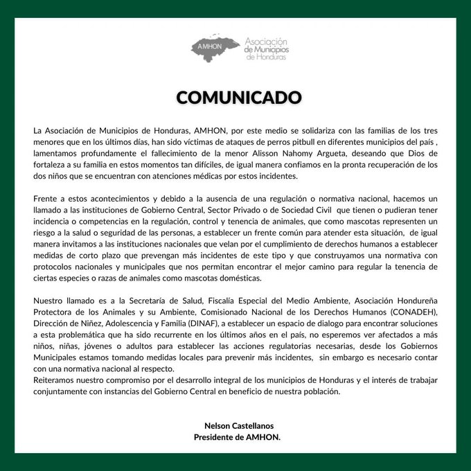 Comunicado emitido por la Asociación de Municipios.