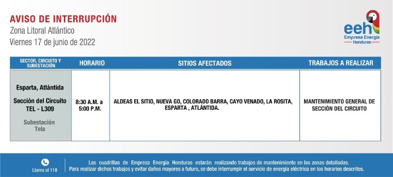 Zonas afectadas con cortes de energía