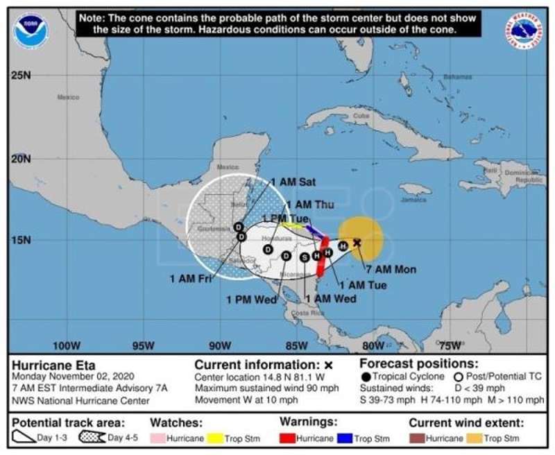 Así se desplazó Eta en Honduras.