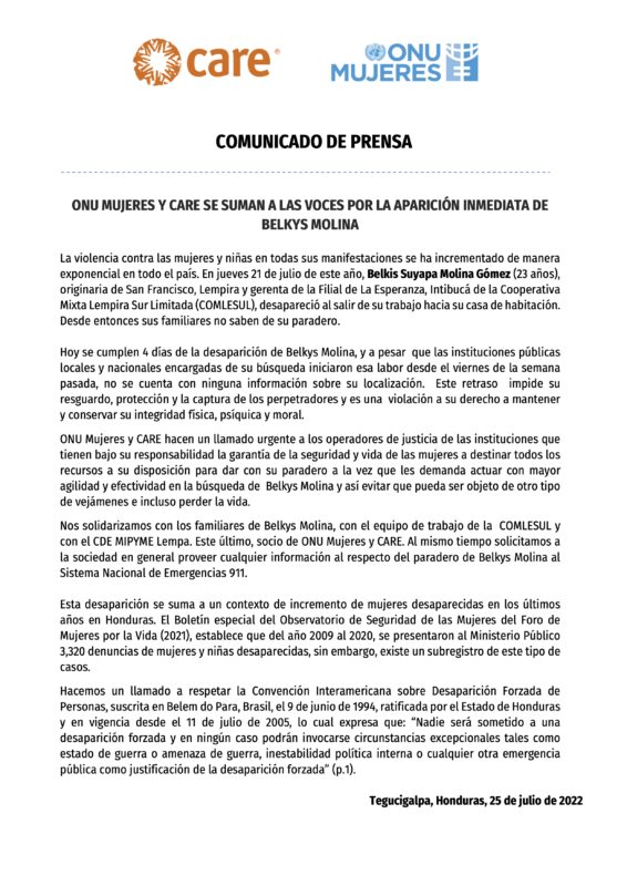 Comunicado de Care y ONU Mujeres.
