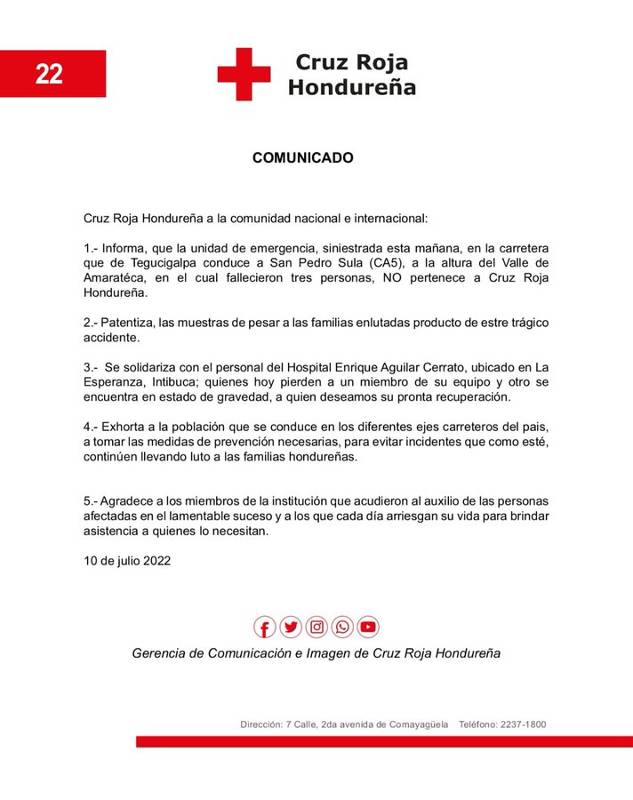 Comunicado de la Cruz Roja. 