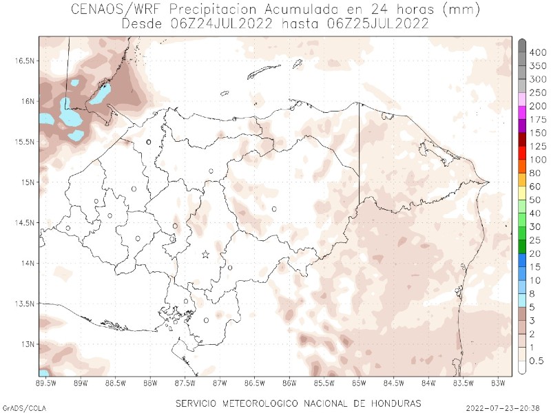 Mapa de lluvias 24 de Julio del 2022