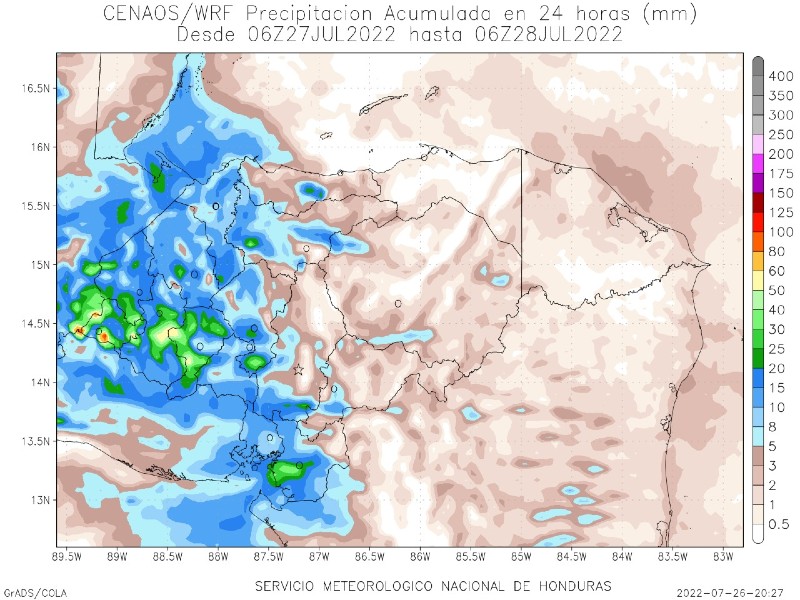 Mapa de lluvias 27 de julio del 2022