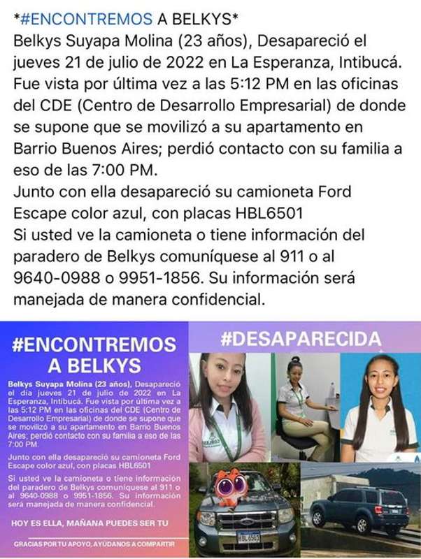 Detalles del caso de la joven desaparecida.