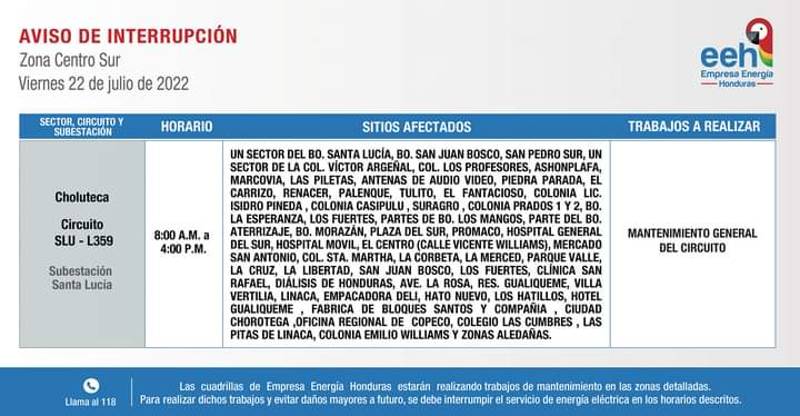 Cortes de energía Honduras