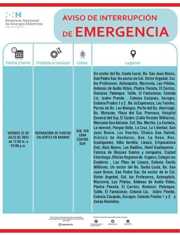 Cortes de energía Honduras