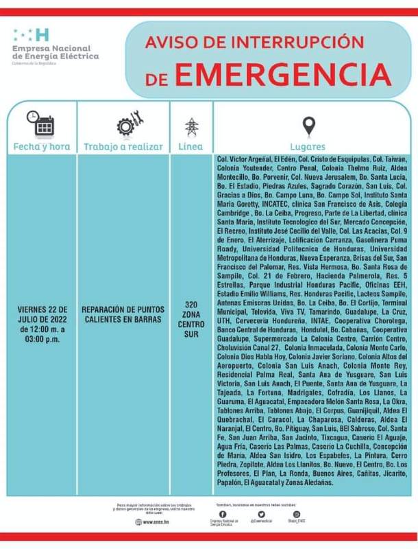 Cortes de energía Honduras
