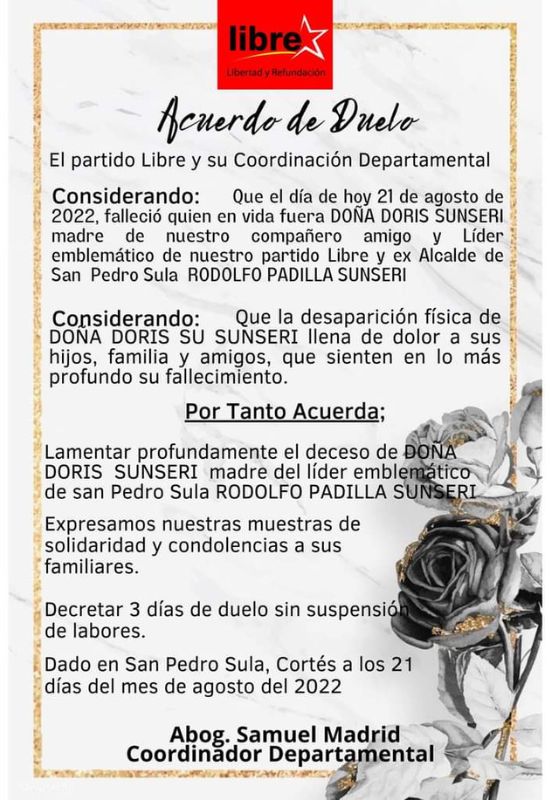 fallece doña Doris Sunseri