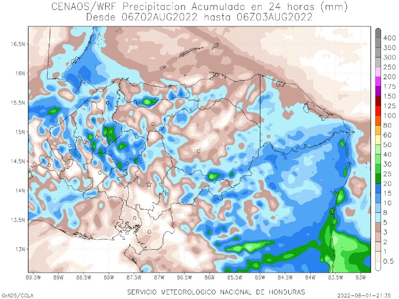 Mapa de lluvias 2 de agosto