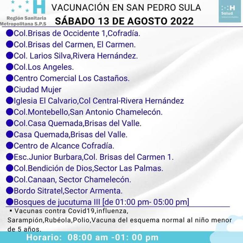 Vacunación sábado 13 de agosto