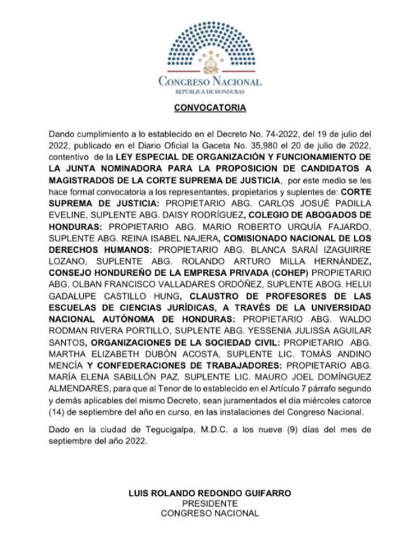 juramentarán a Junta Nominadora