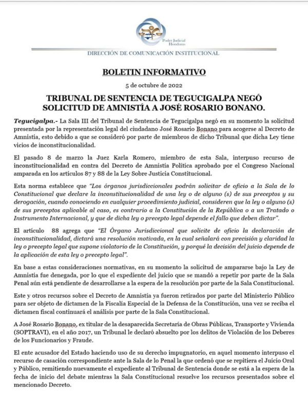 niegan amnistía a exministro