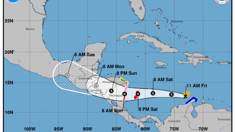 Trayectoria tormenta Julia Honduras