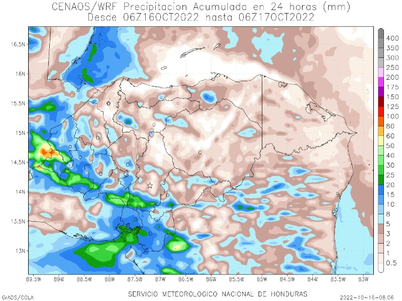 Mapa de lluvias 16 octubre