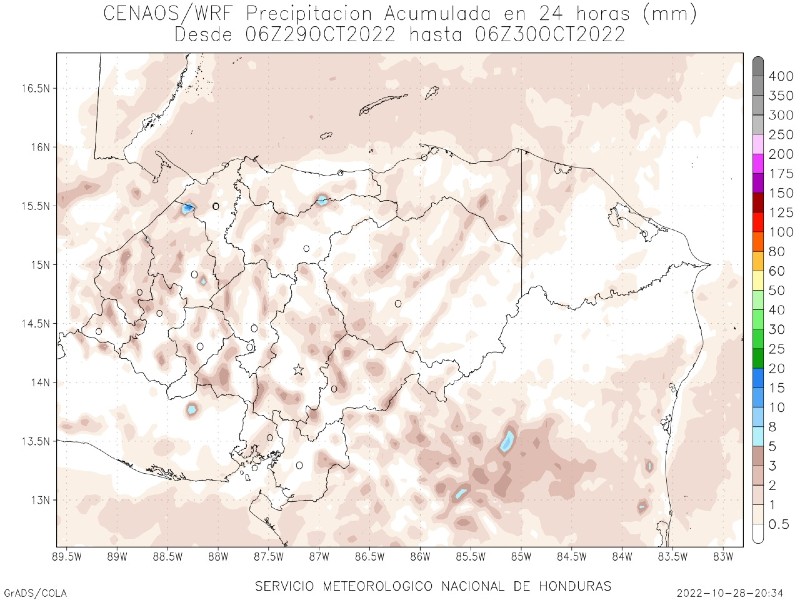 Mapa de lluvias 29 de octubre
