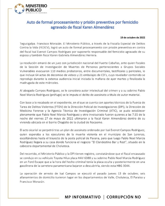 prisión preventiva acusado fiscal Almendárez