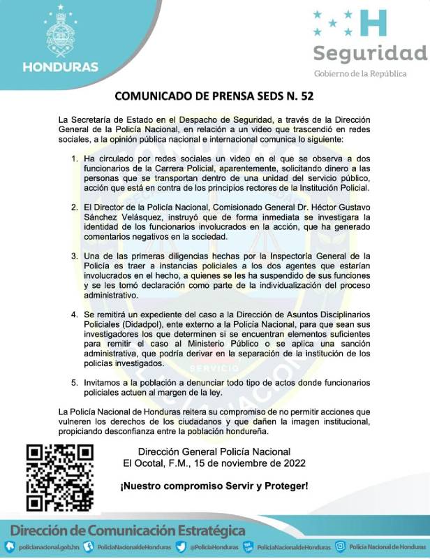 COMUNICADO POLICÍA NACIONAL
