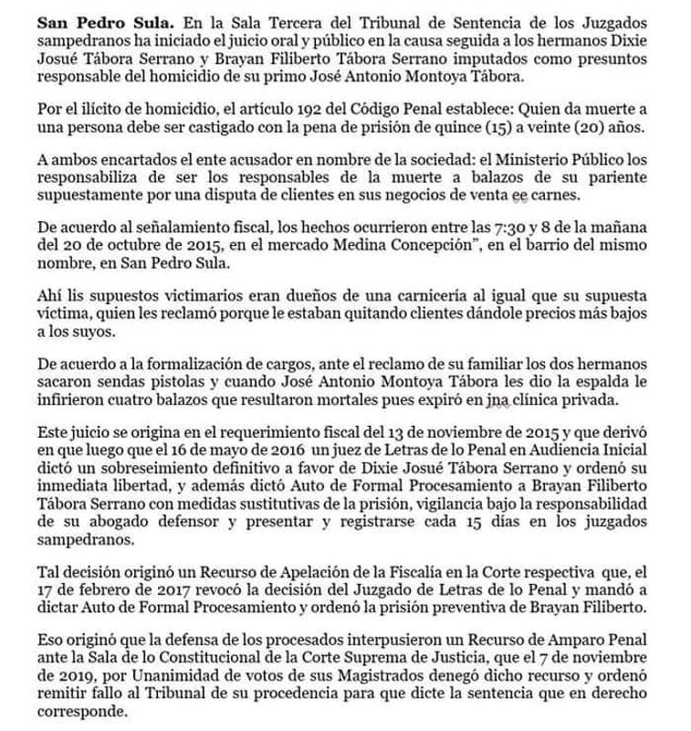 Comunicado del Poder Judicial (PJ).