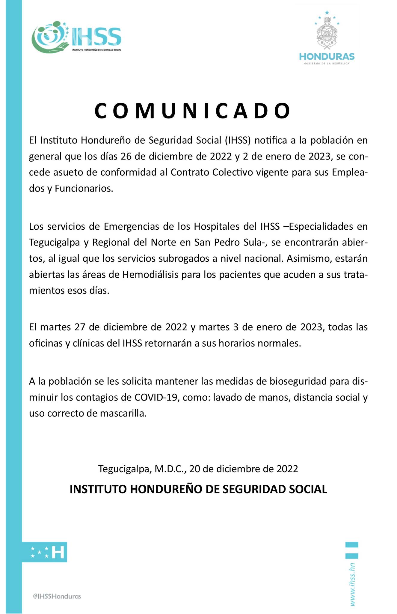 Comunicado IHSS