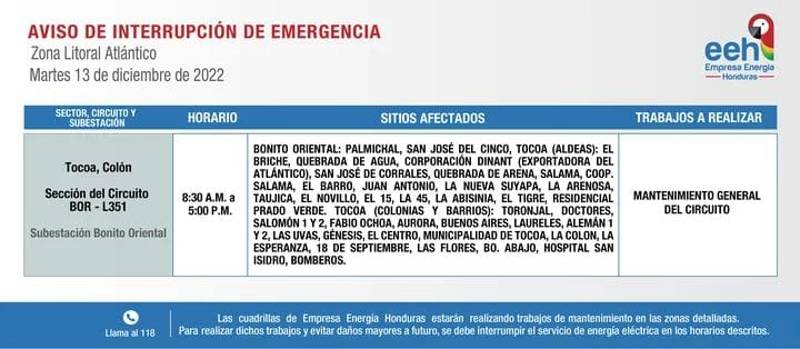 cortes de energía en Honduras